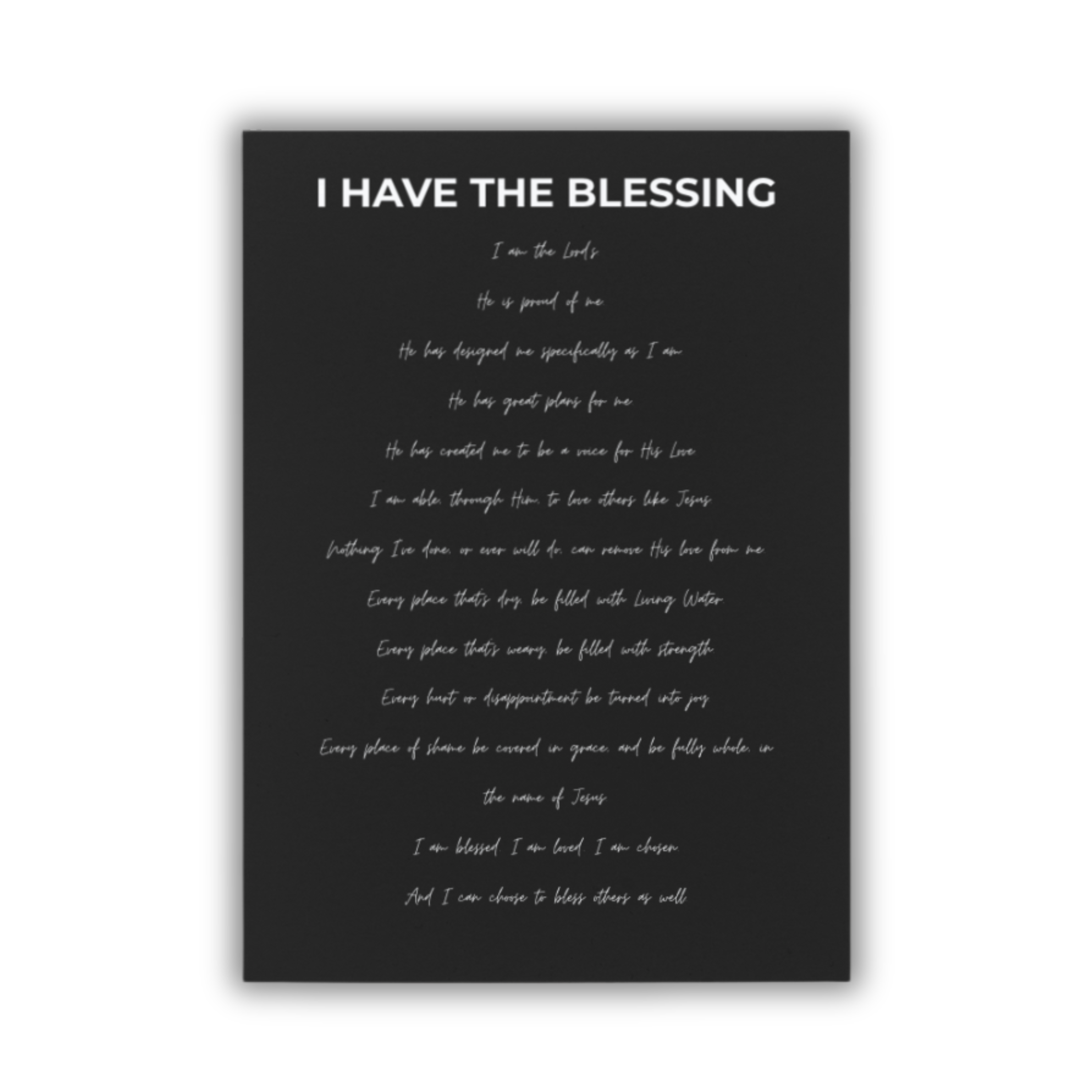 Black 5x7 print with white text, on a white background