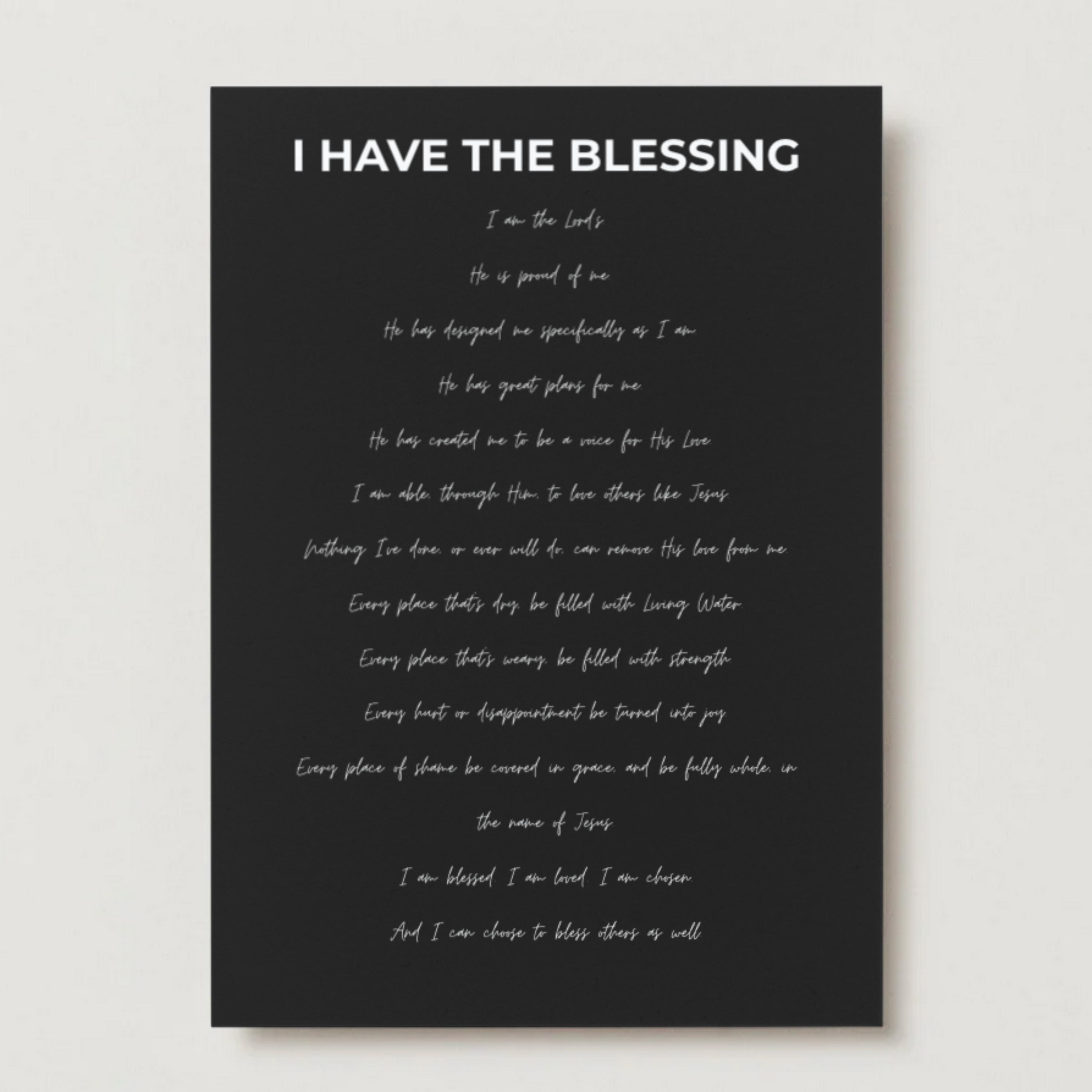 Black 5x7 print with white text on a light gray background