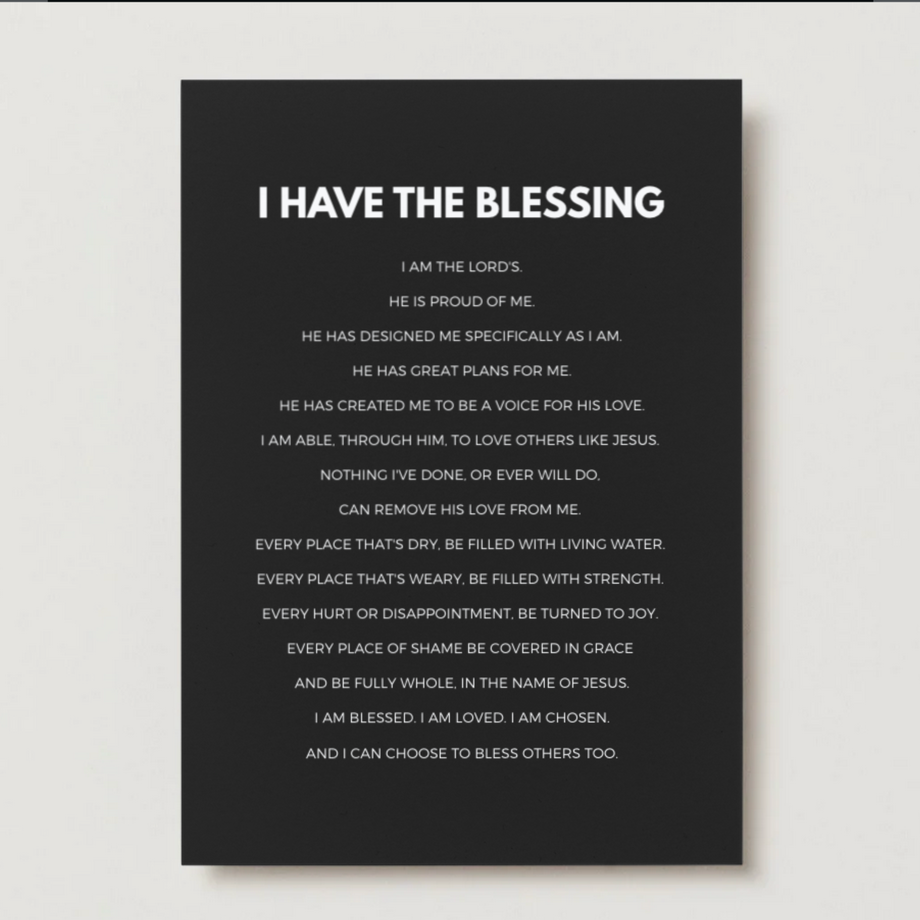 Black 5x7 print with white text on a light gray background
