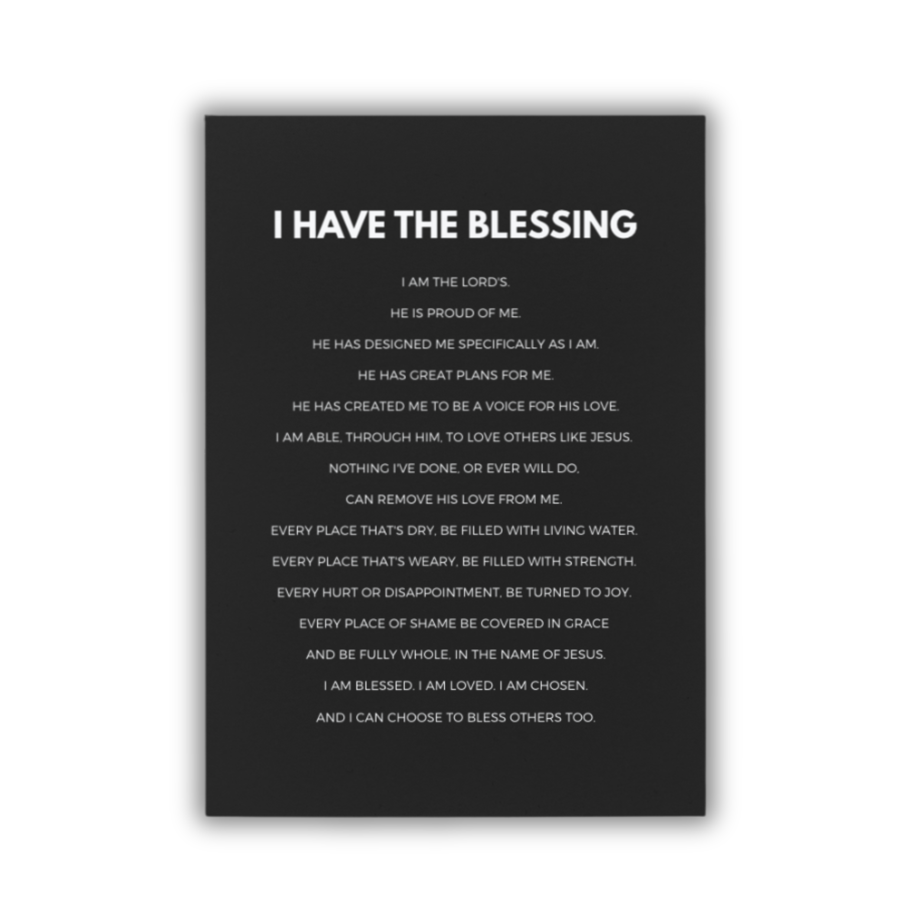 Black 5x7 print with white text on a white background