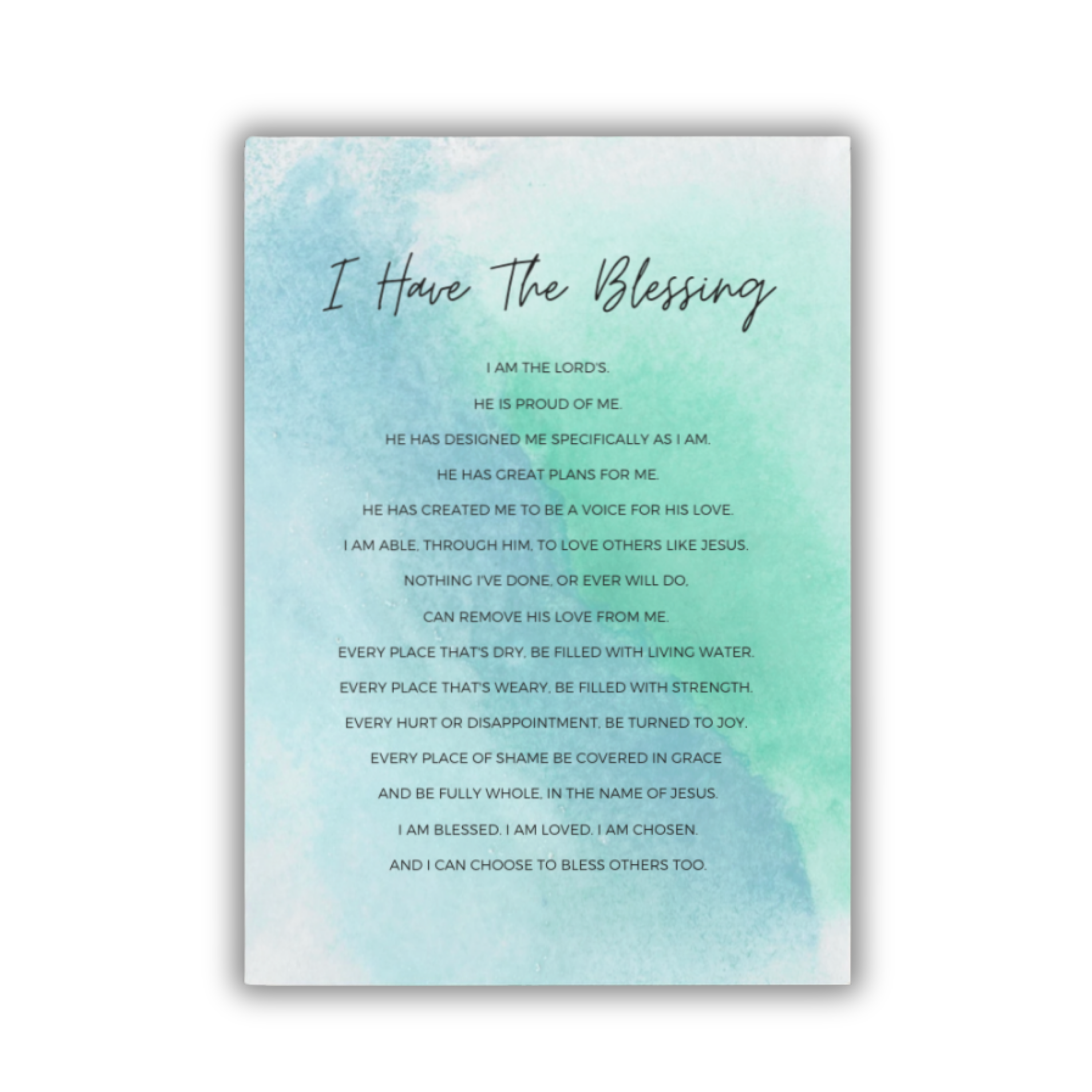 Motivational text on a light blue watercolor 5x7 print, on white background