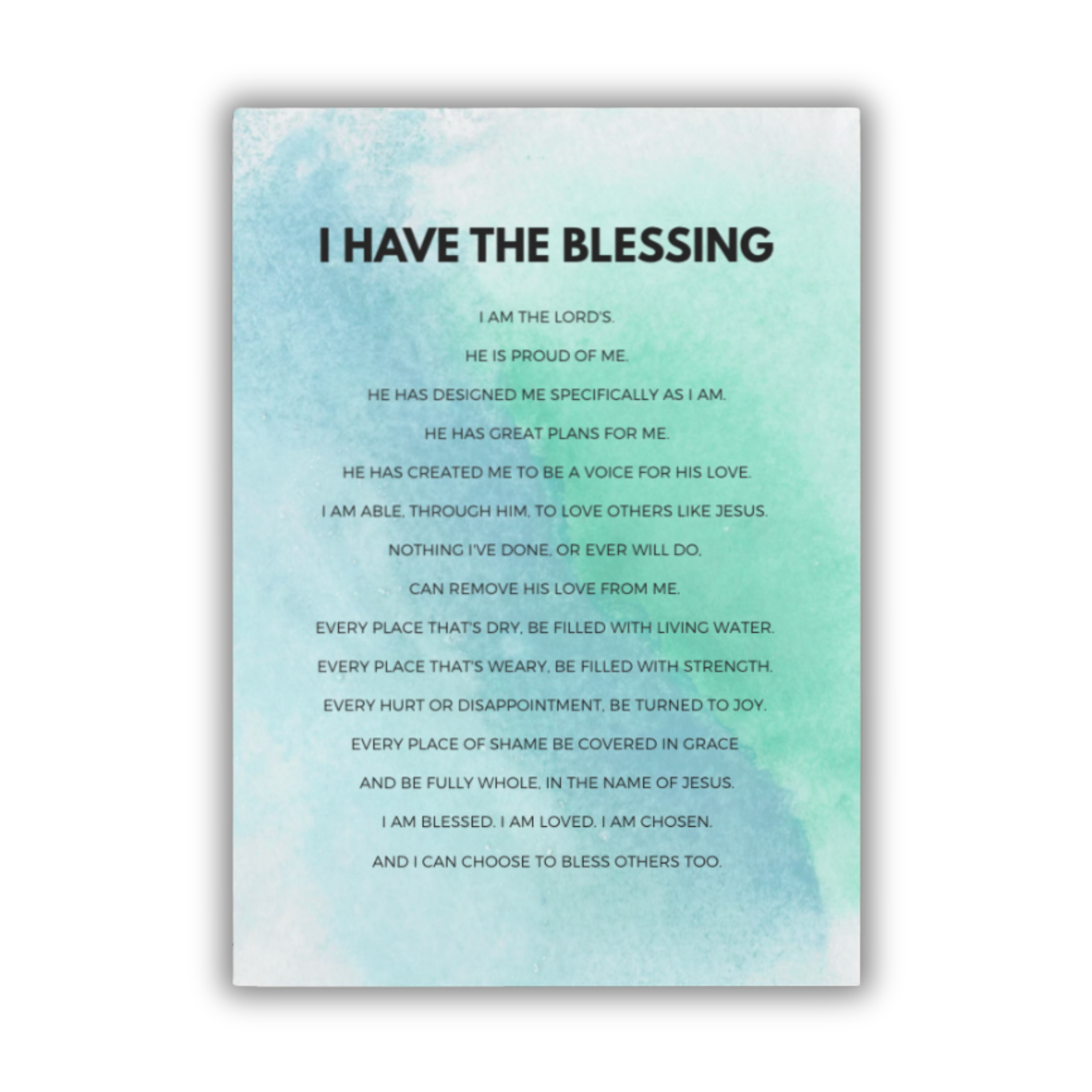 Motivational 5x7 print with text on a light blue watercolor background