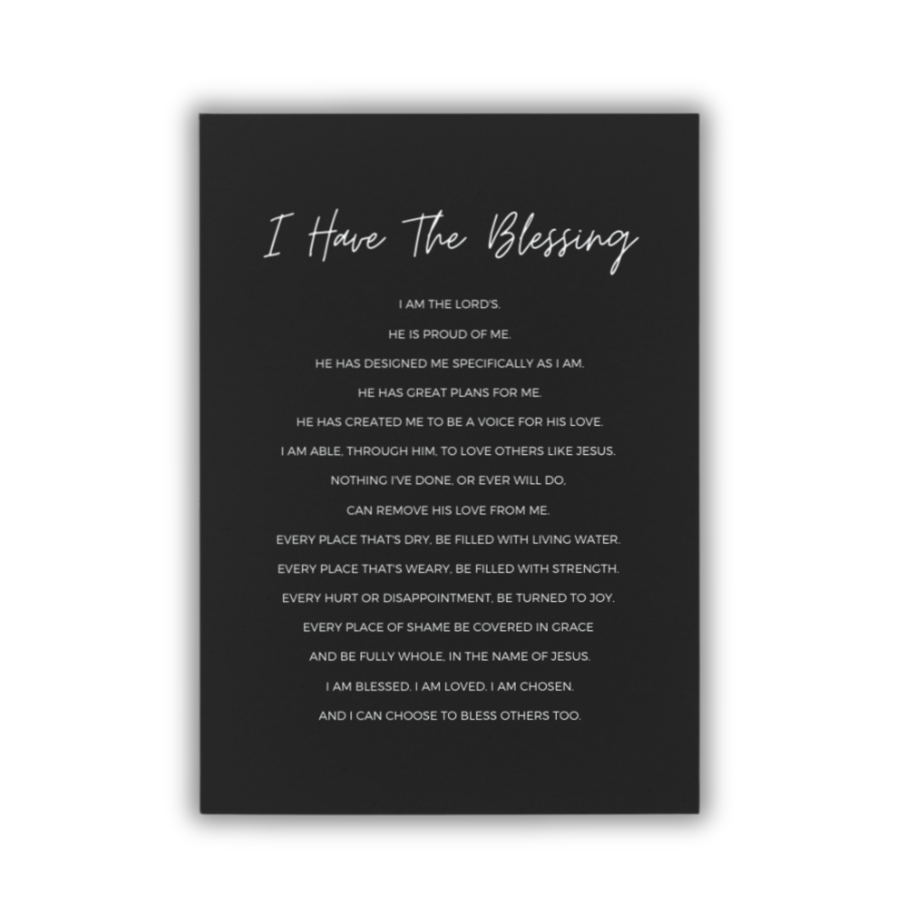 Black 5x7 print with white text on a white background