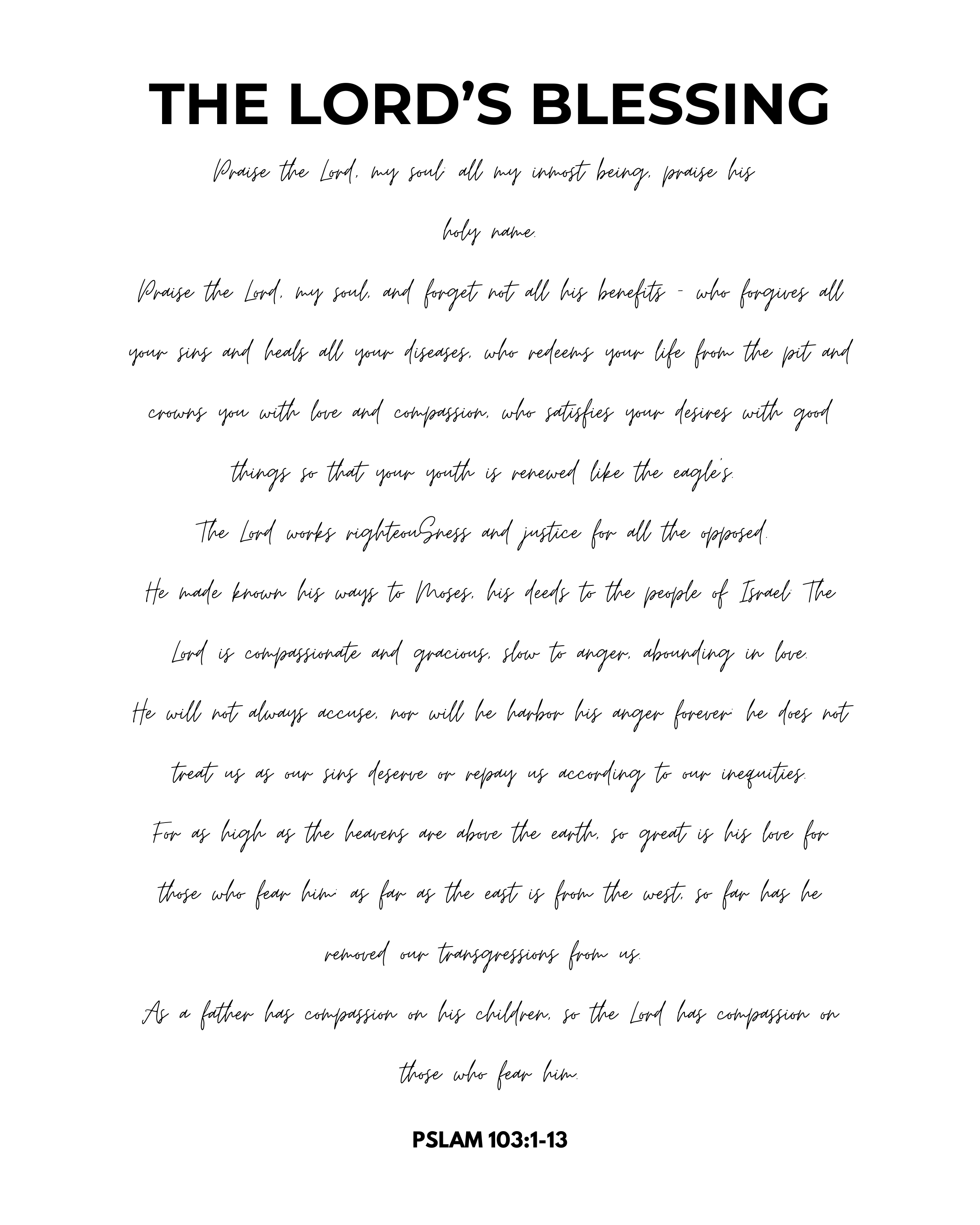 Black Text of Psalm 103:1-13 on a white background