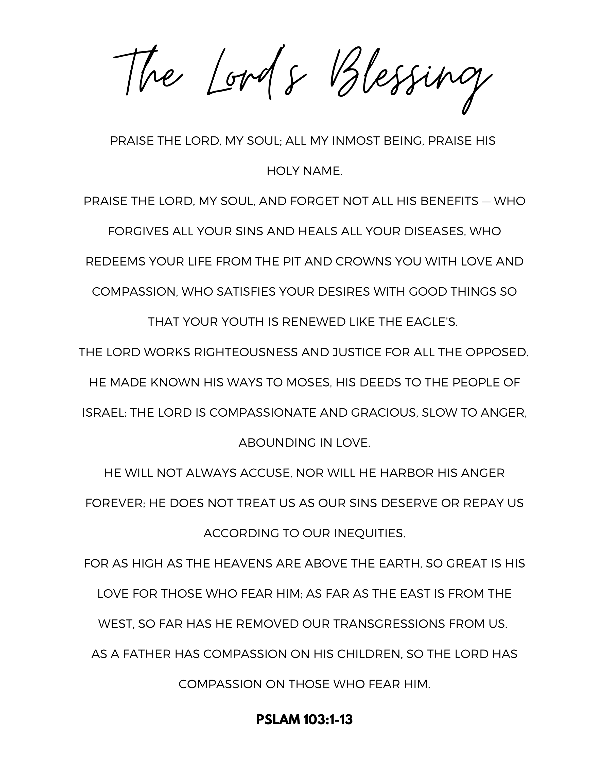 Black text of Psalm 103:1-13 on a white background