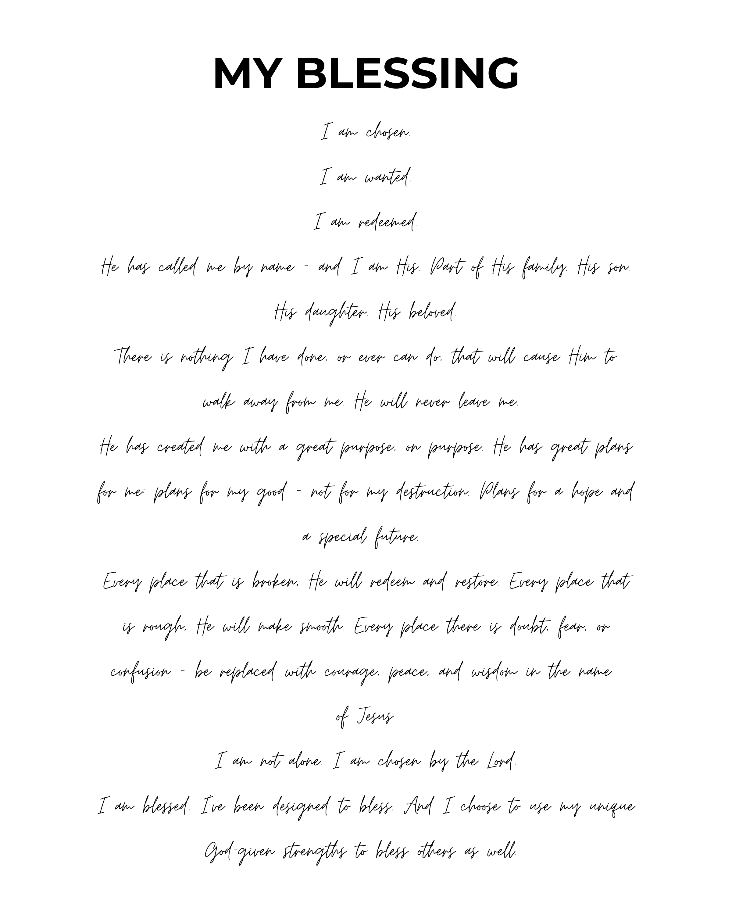 Textual content titled 'My Blessing' on a white background