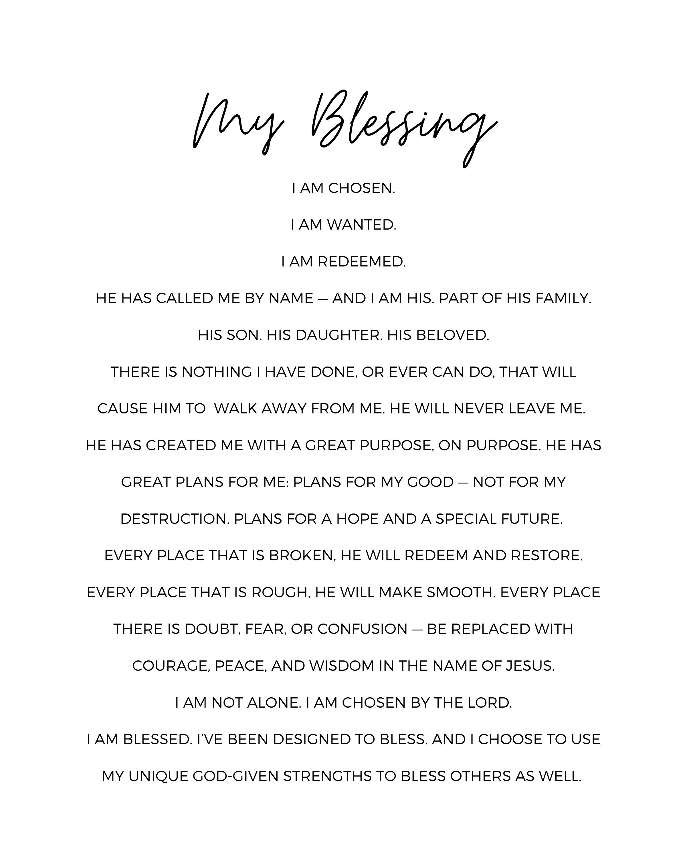 Text of 'My Blessing' printed on a white background