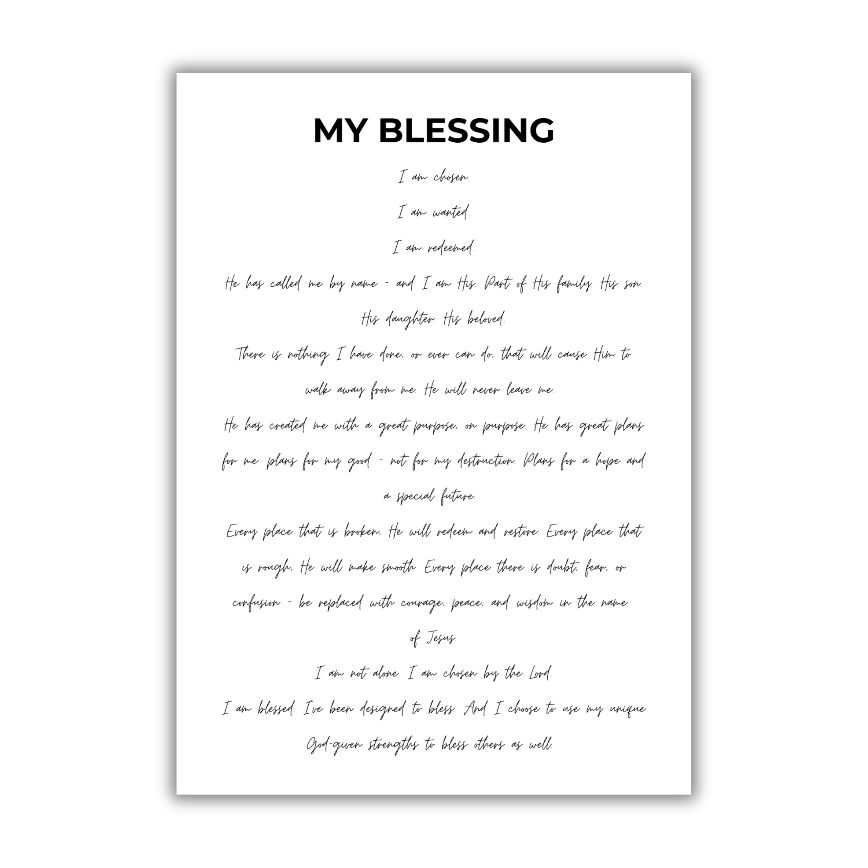 5x7 print titled 'My Blessing' on a white background