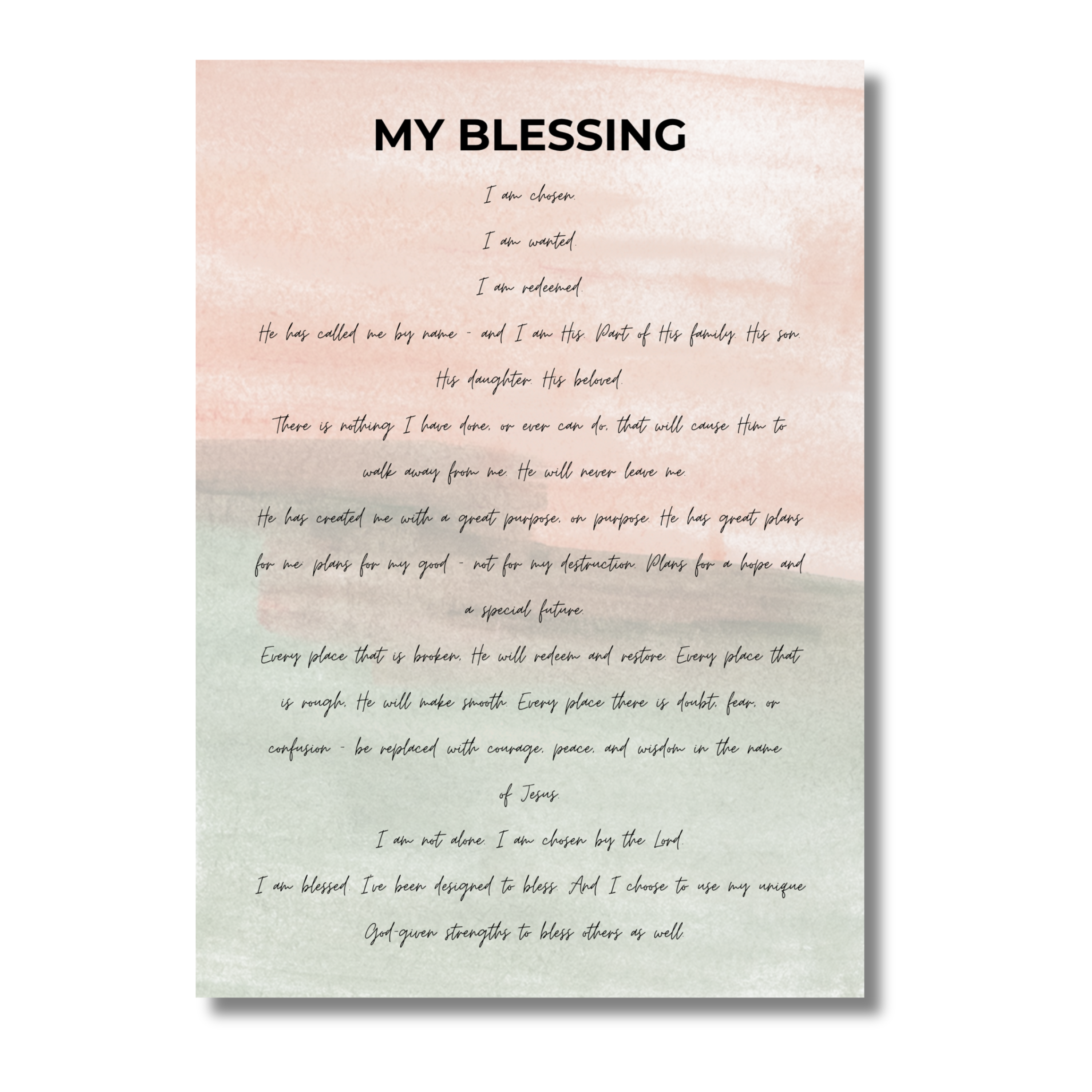 5x7 print titled 'My Blessing' with a watercolor background