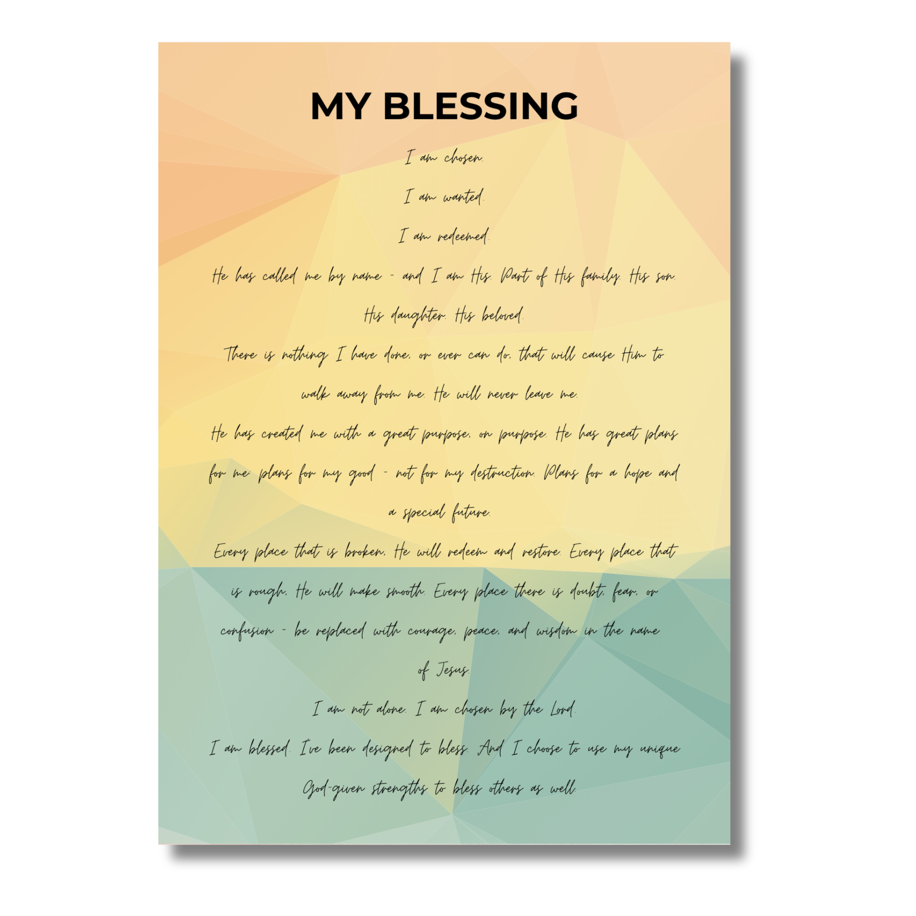 5x7 print with text titled 'My Blessing' on a gradient background