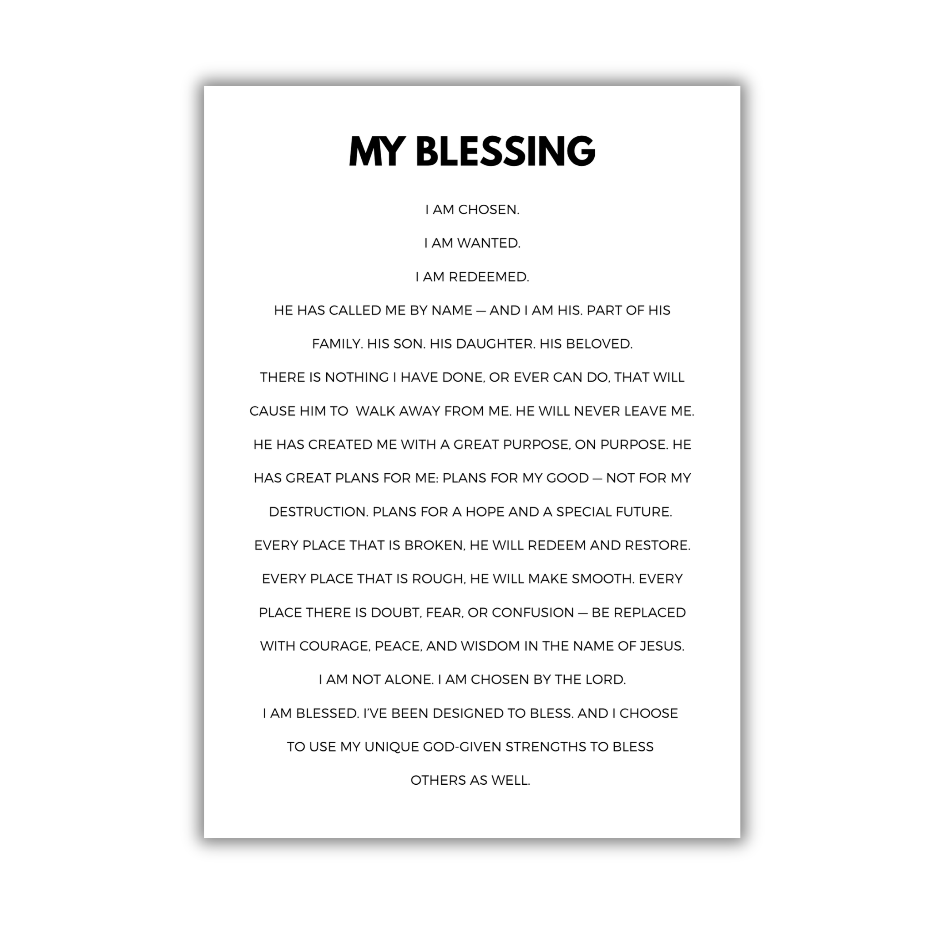 5x7 print with 'My Blessing' message on a white background