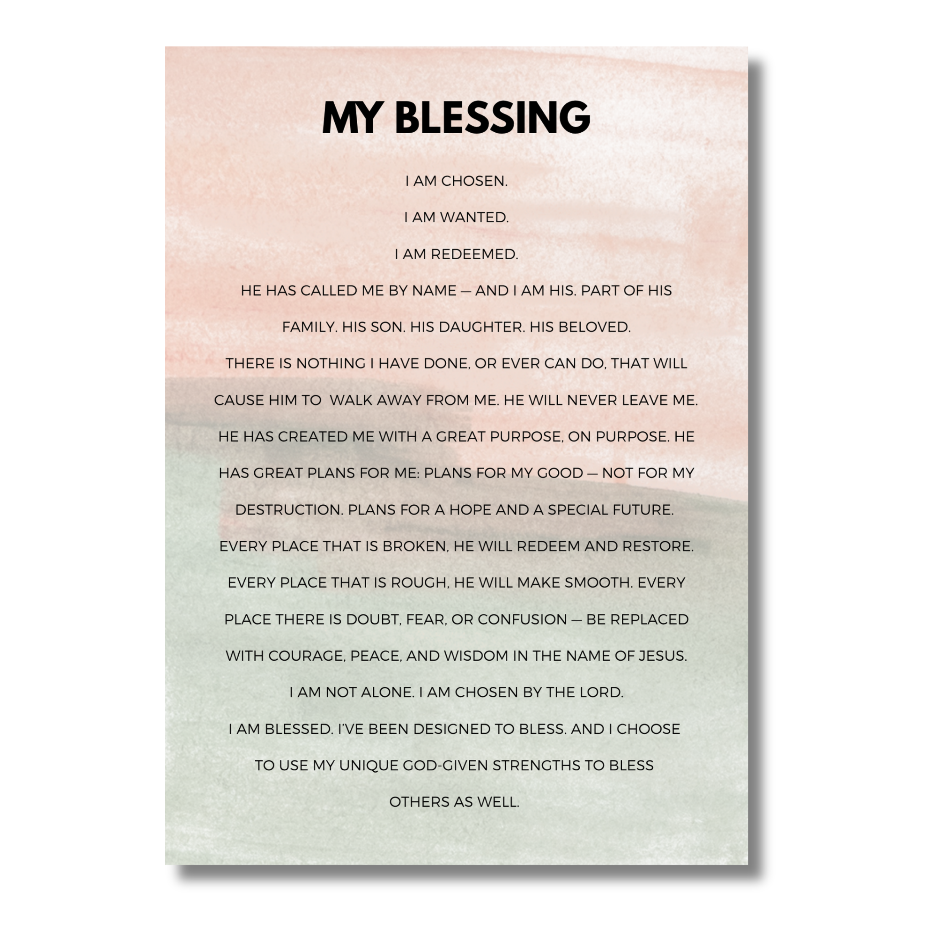 5x7 print with motivational text titled 'My Blessing' on a gradient background