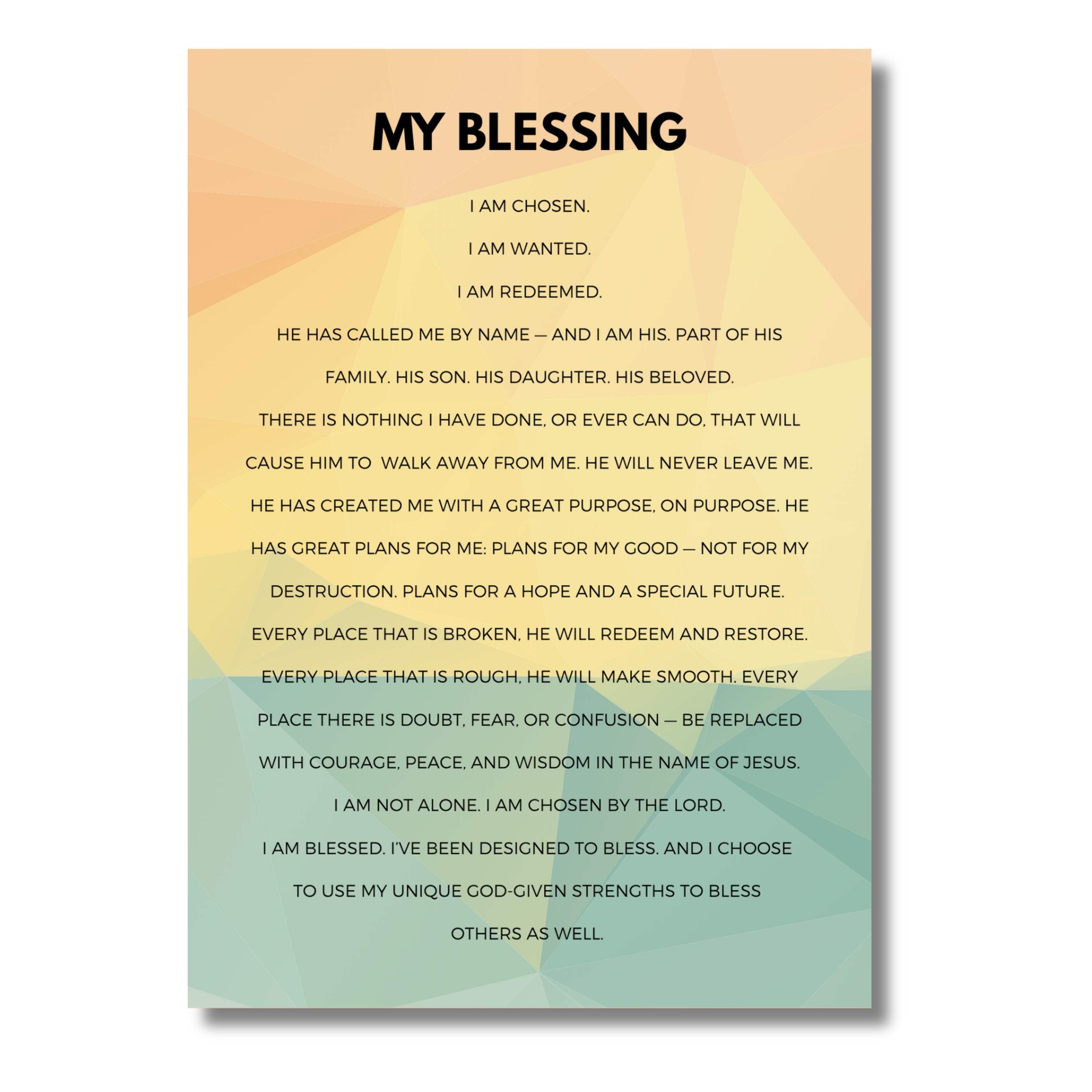5x7 print with motivational text titled 'My Blessing' on a gradient background