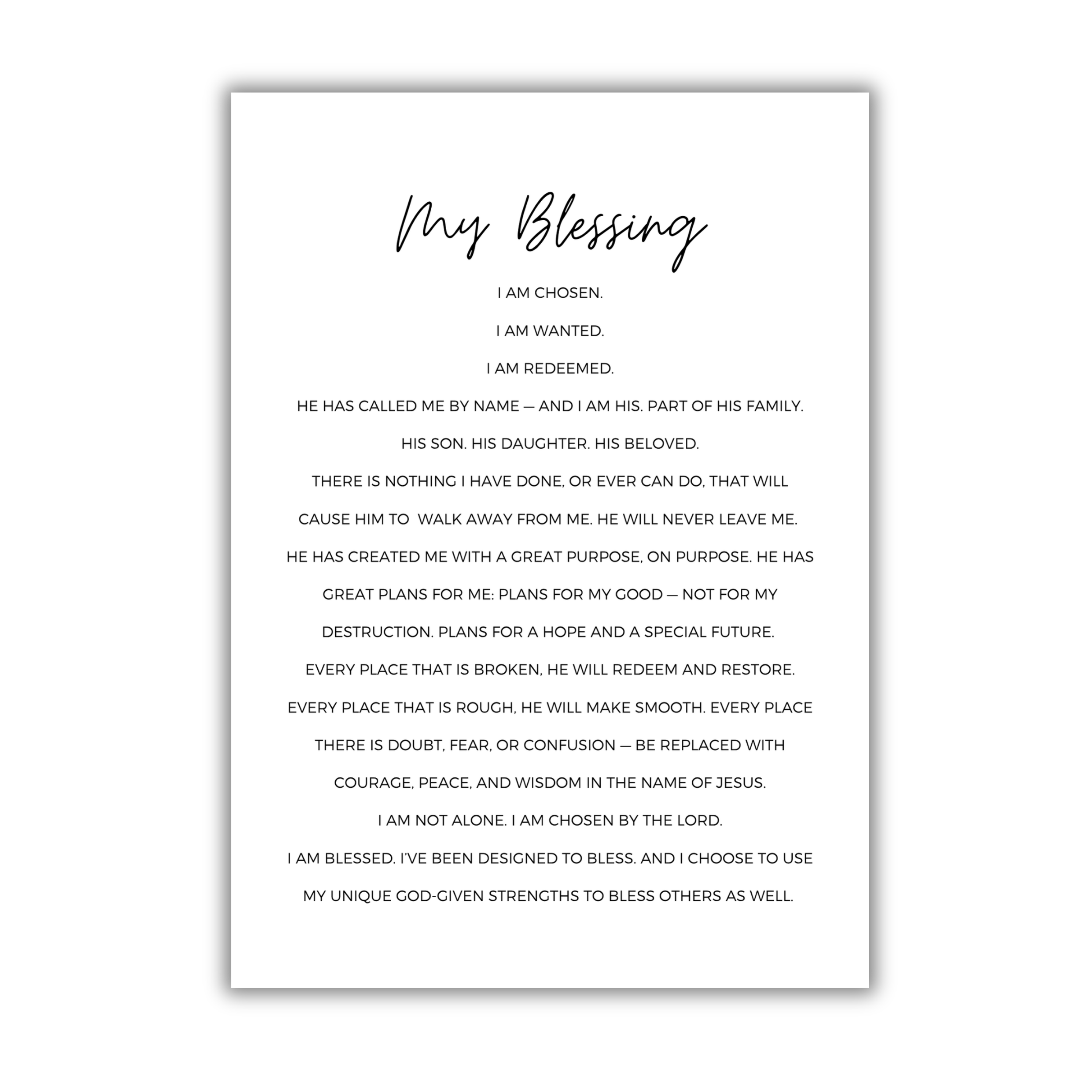 5x7 print titled 'My Blessing' on a white background