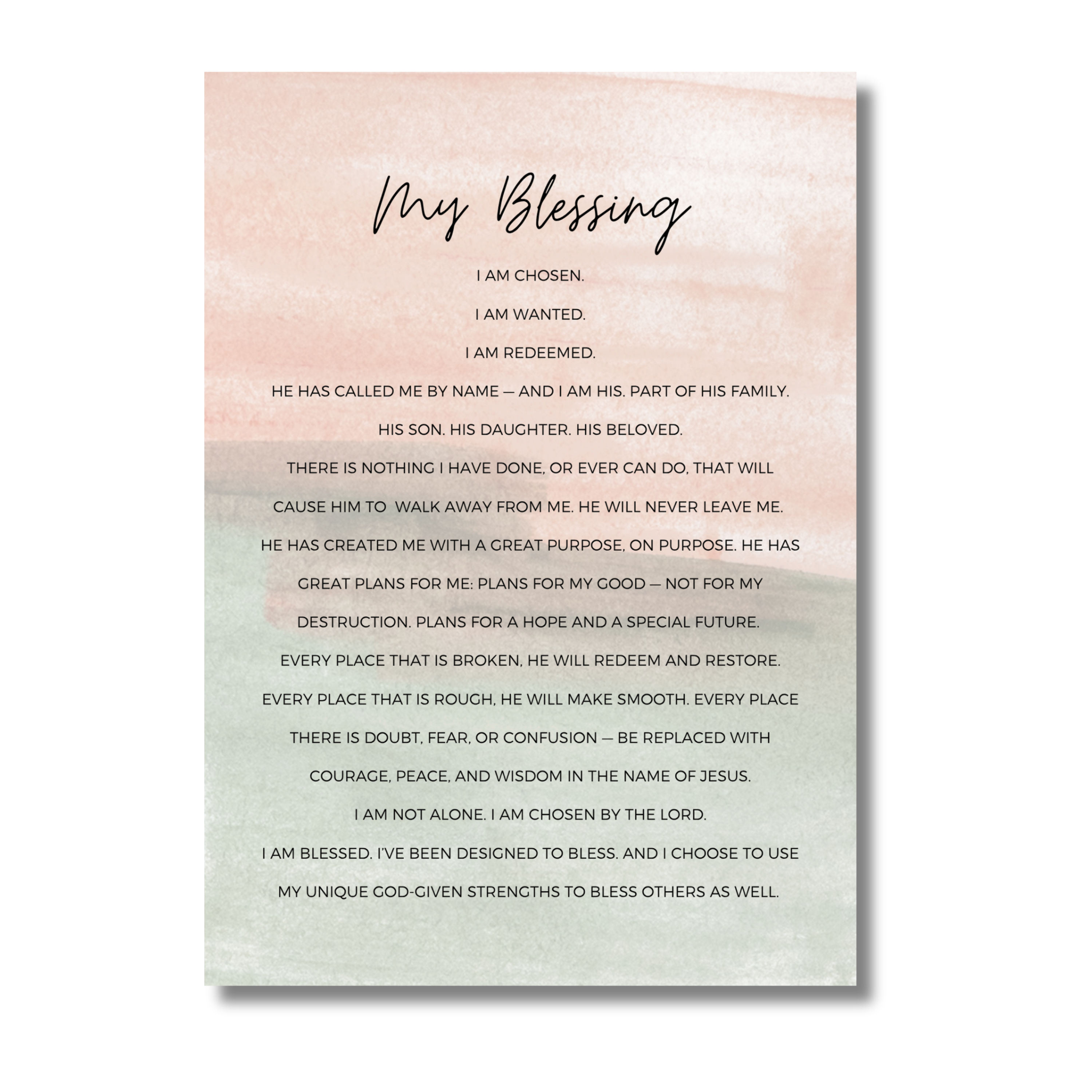 5x7 print titled 'My Blessing' on a gradient background