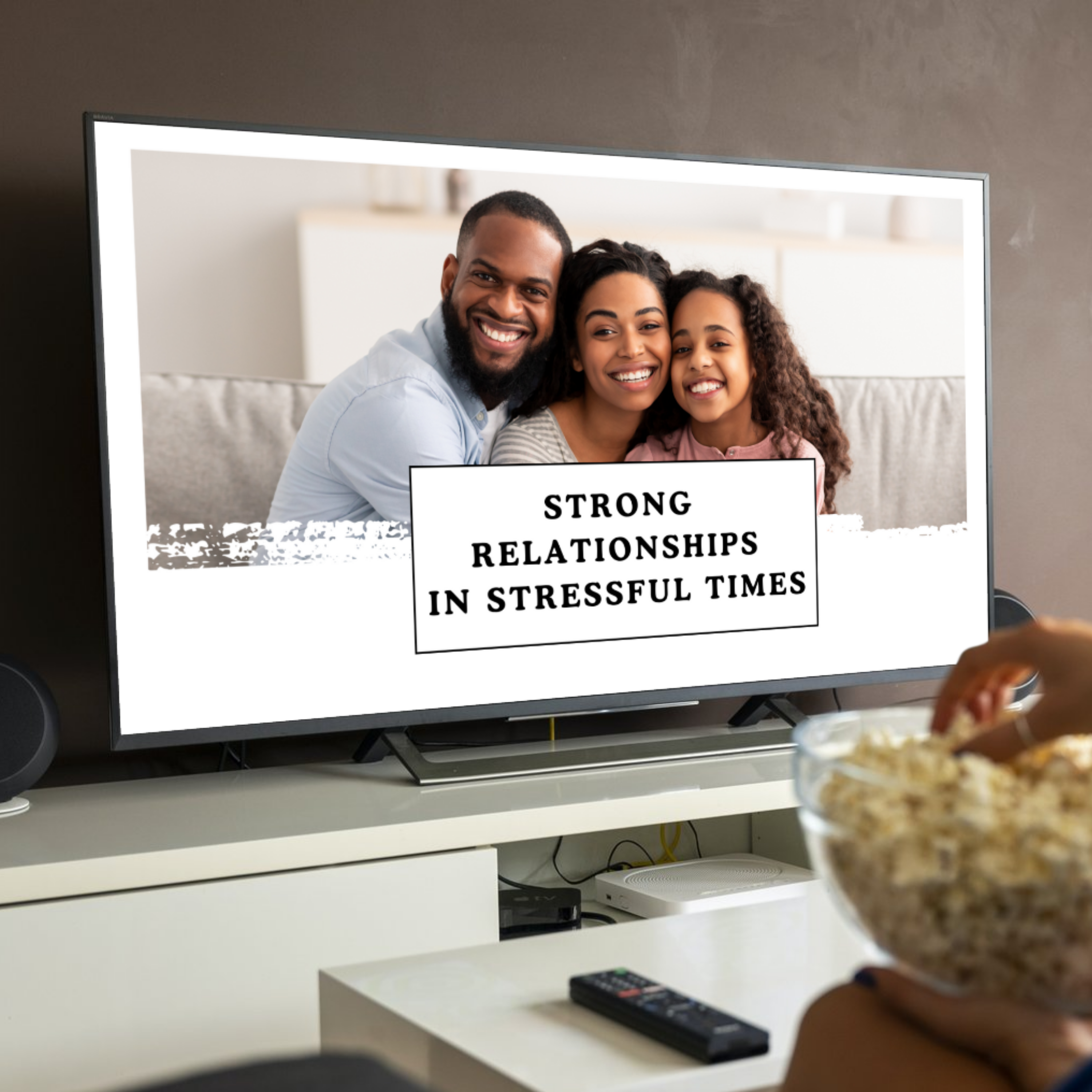 tv with a person eating popcorn