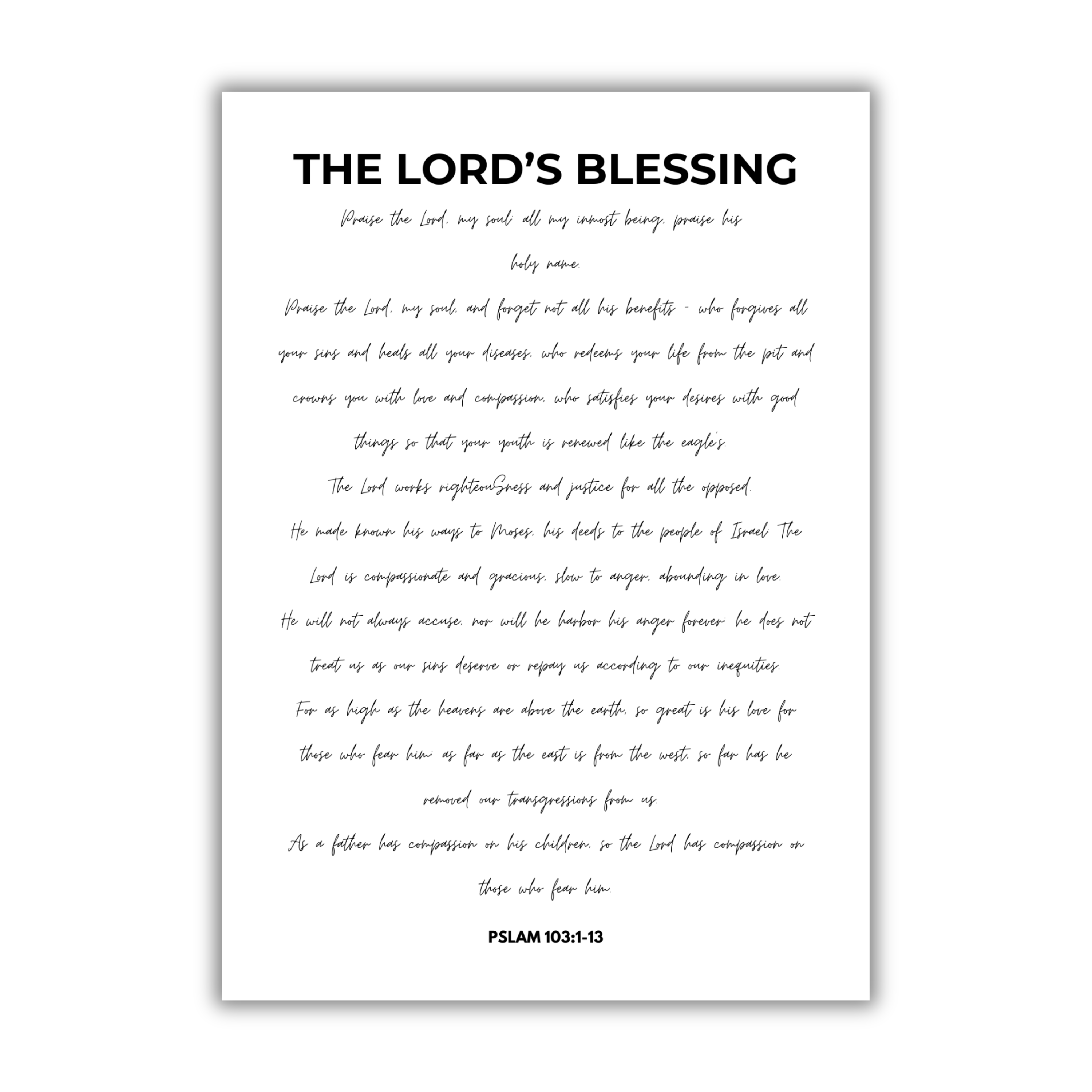 5x7 print with 'The Lord's Blessing' text on a white background