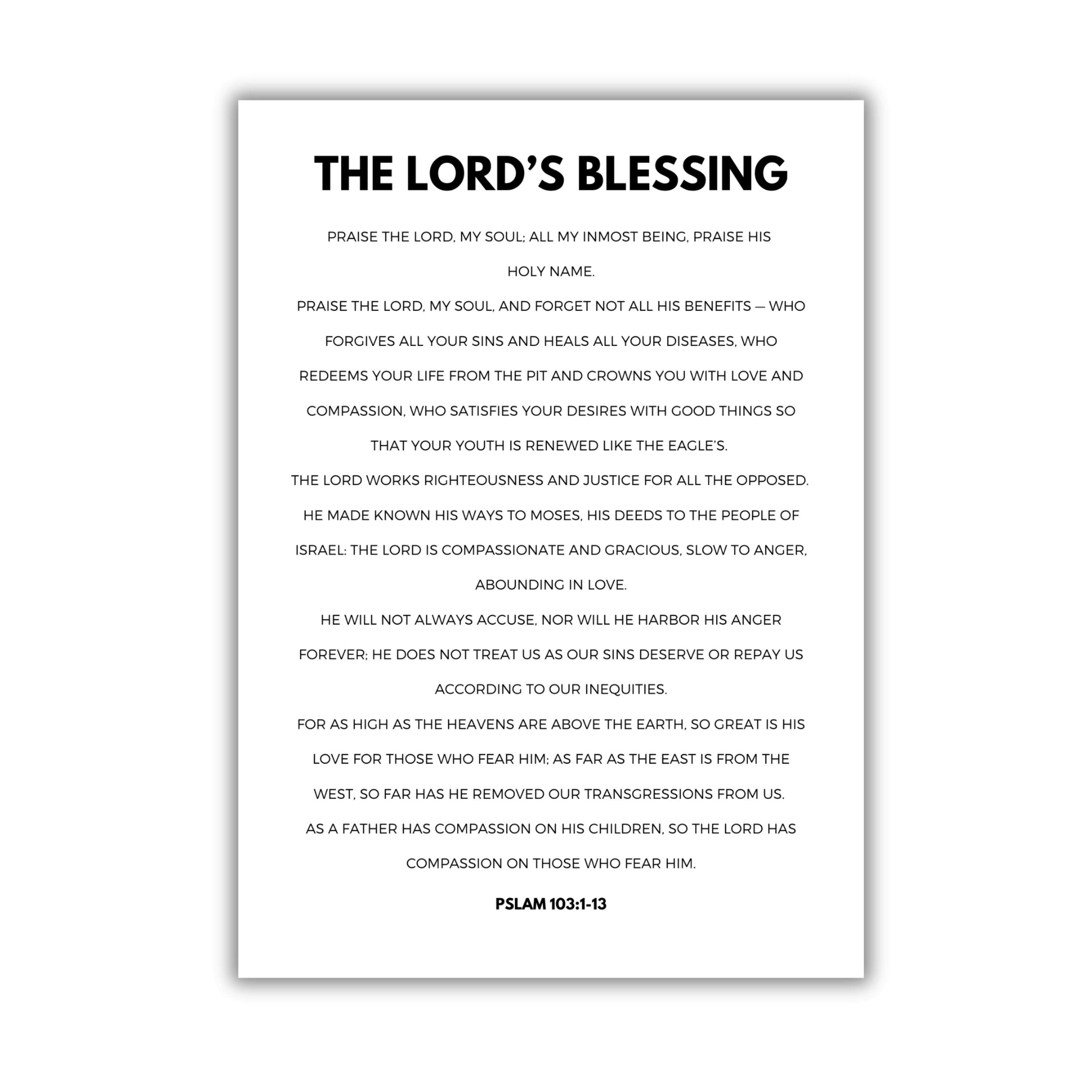 5x7 print with 'The Lord's Blessing' text on a white background