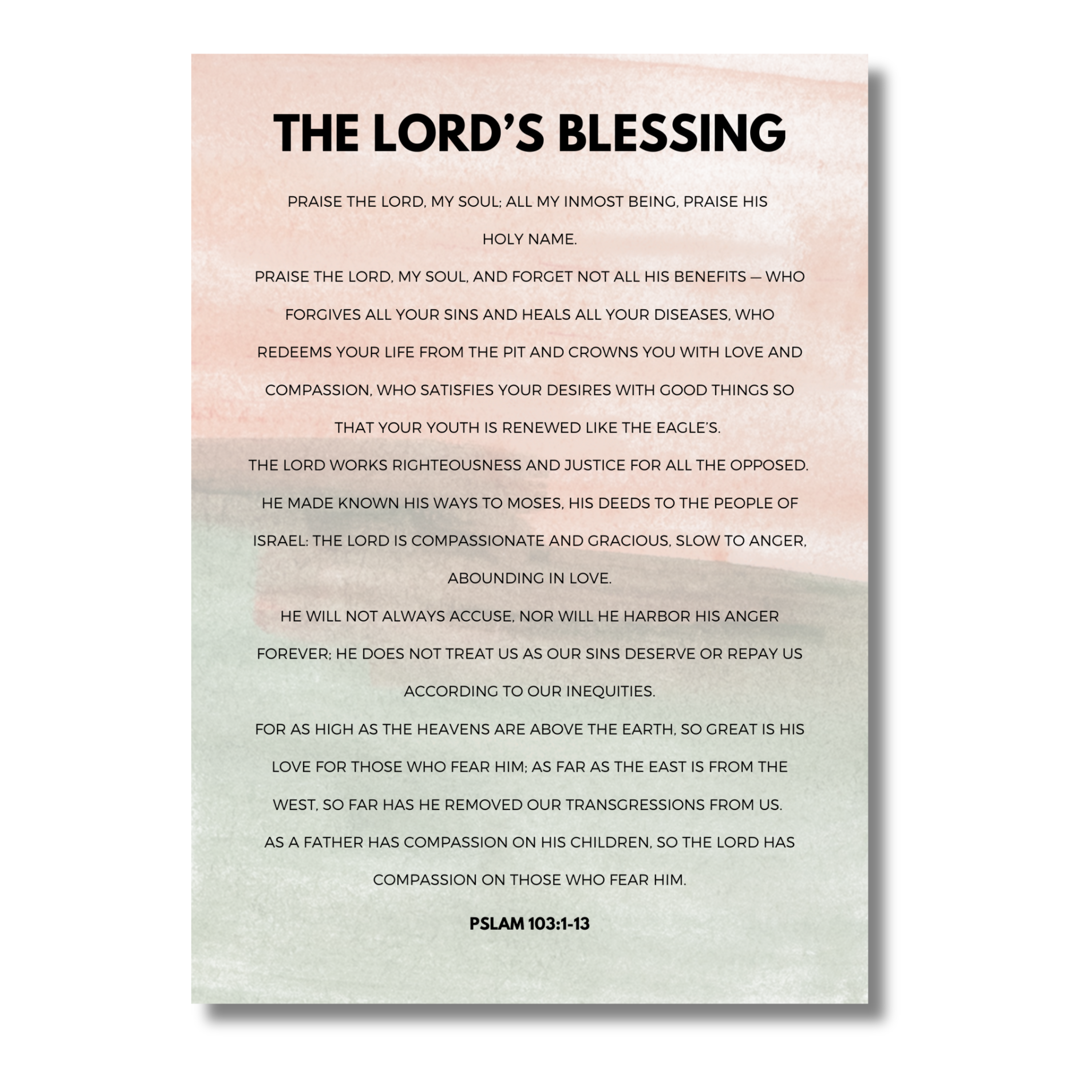 5x7 print with 'The Lord's Blessing' text on a gradient background