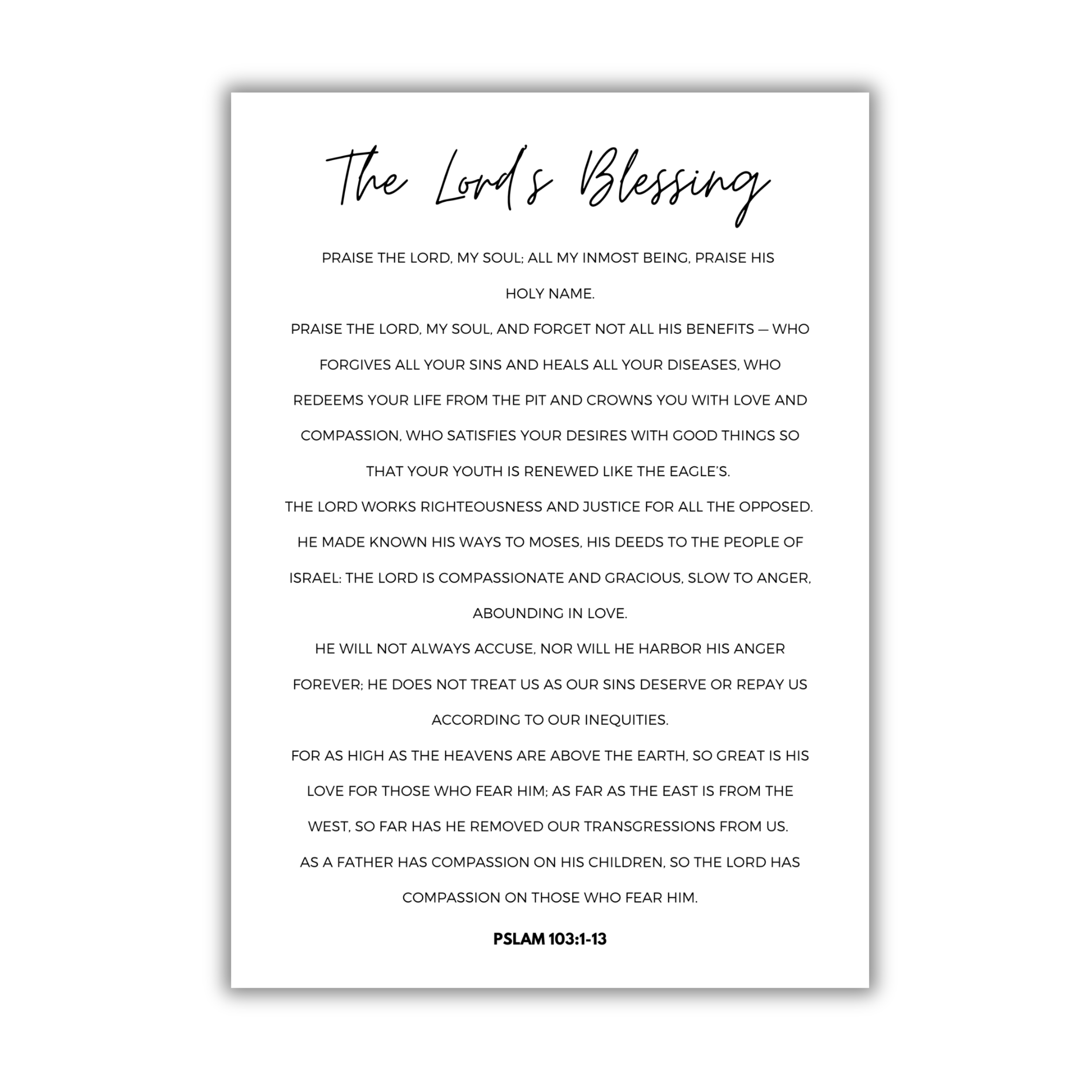 5x7 print with 'The Lord's Blessing' text on a white background