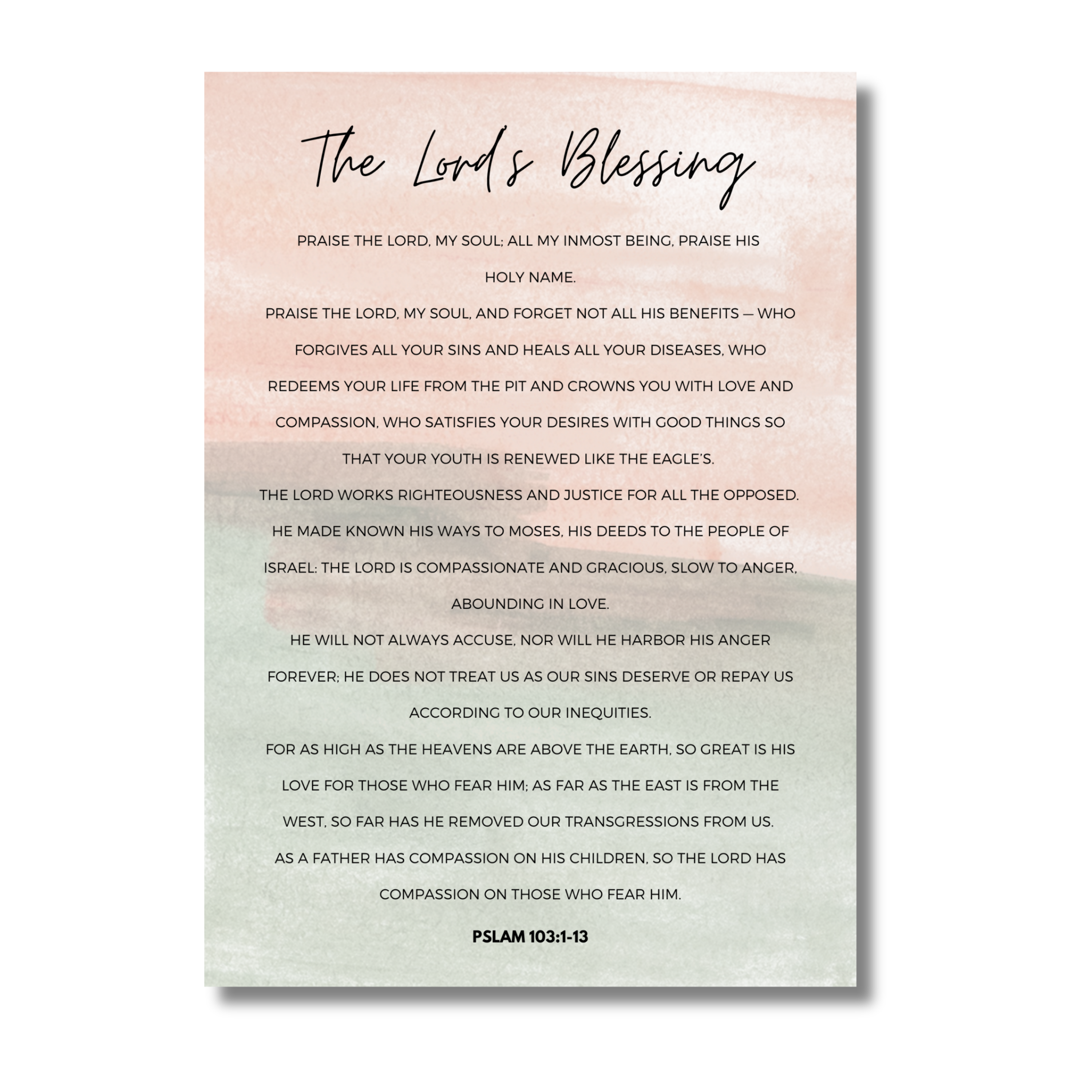 5x7 print with 'The Lord's Blessing' text on a gradient background