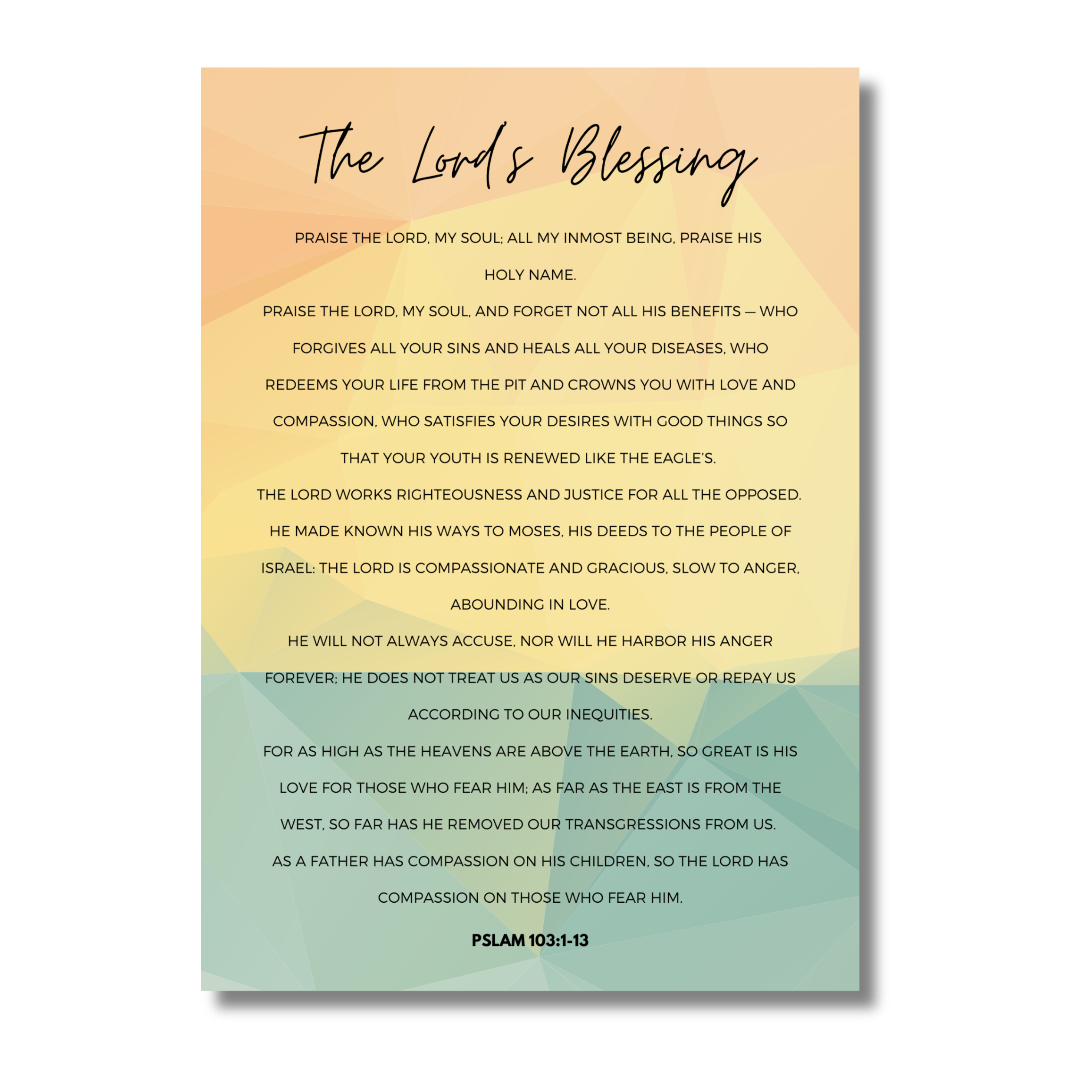 5x7 print with 'The Lord's Blessing' text on a gradient background