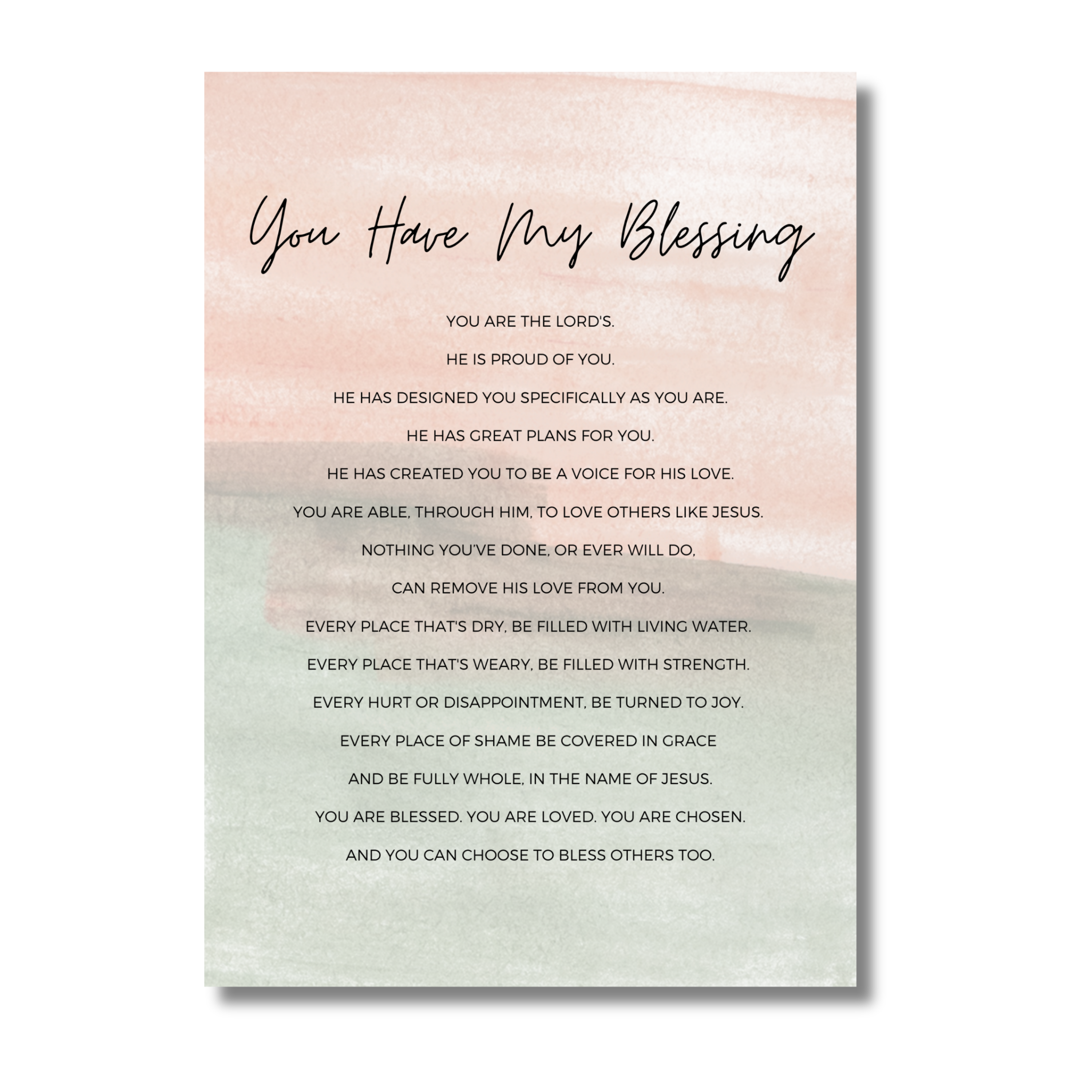 5x7 print with "You Have My Blessing" text on a gradient background