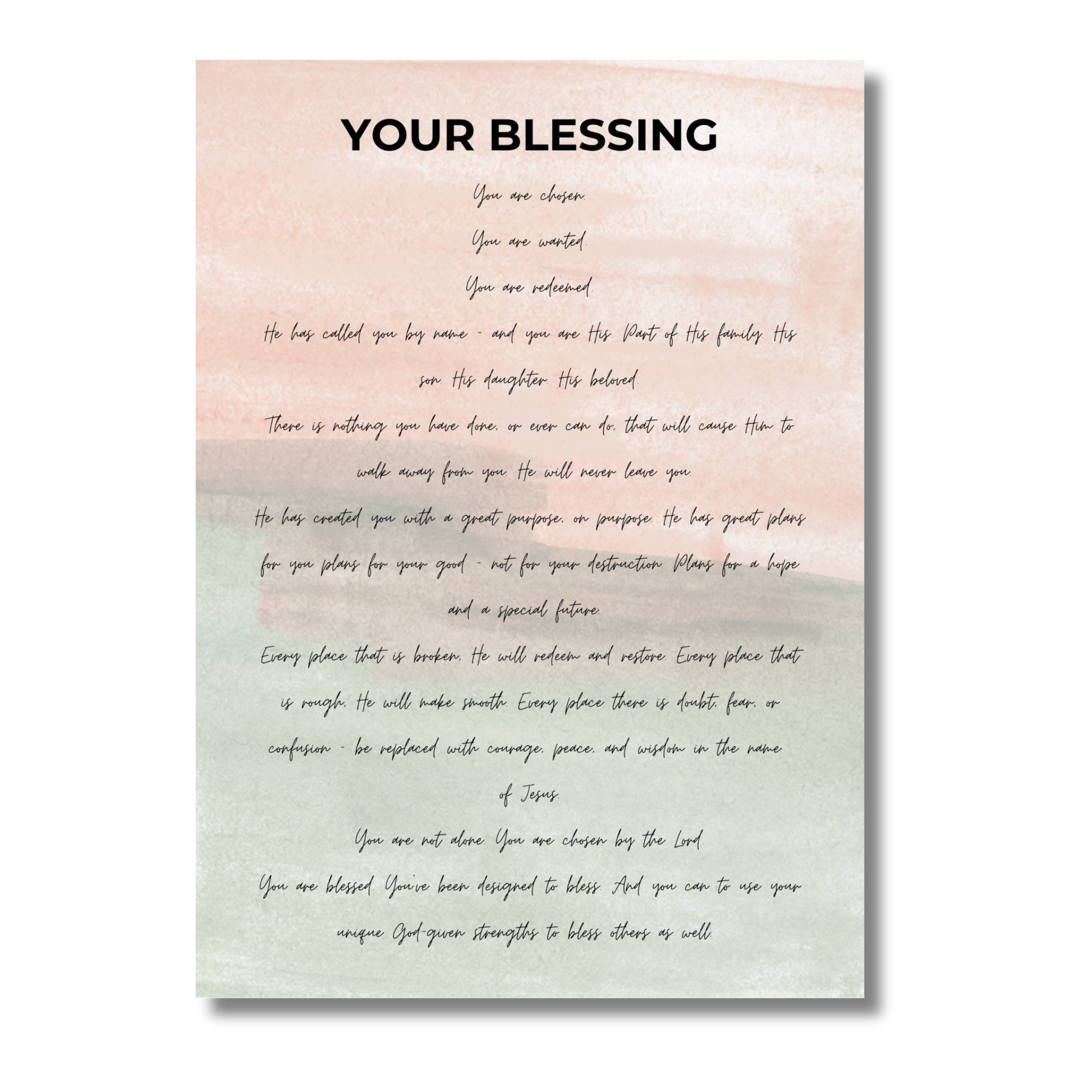 5x7 print with motivational text on a watercolor background