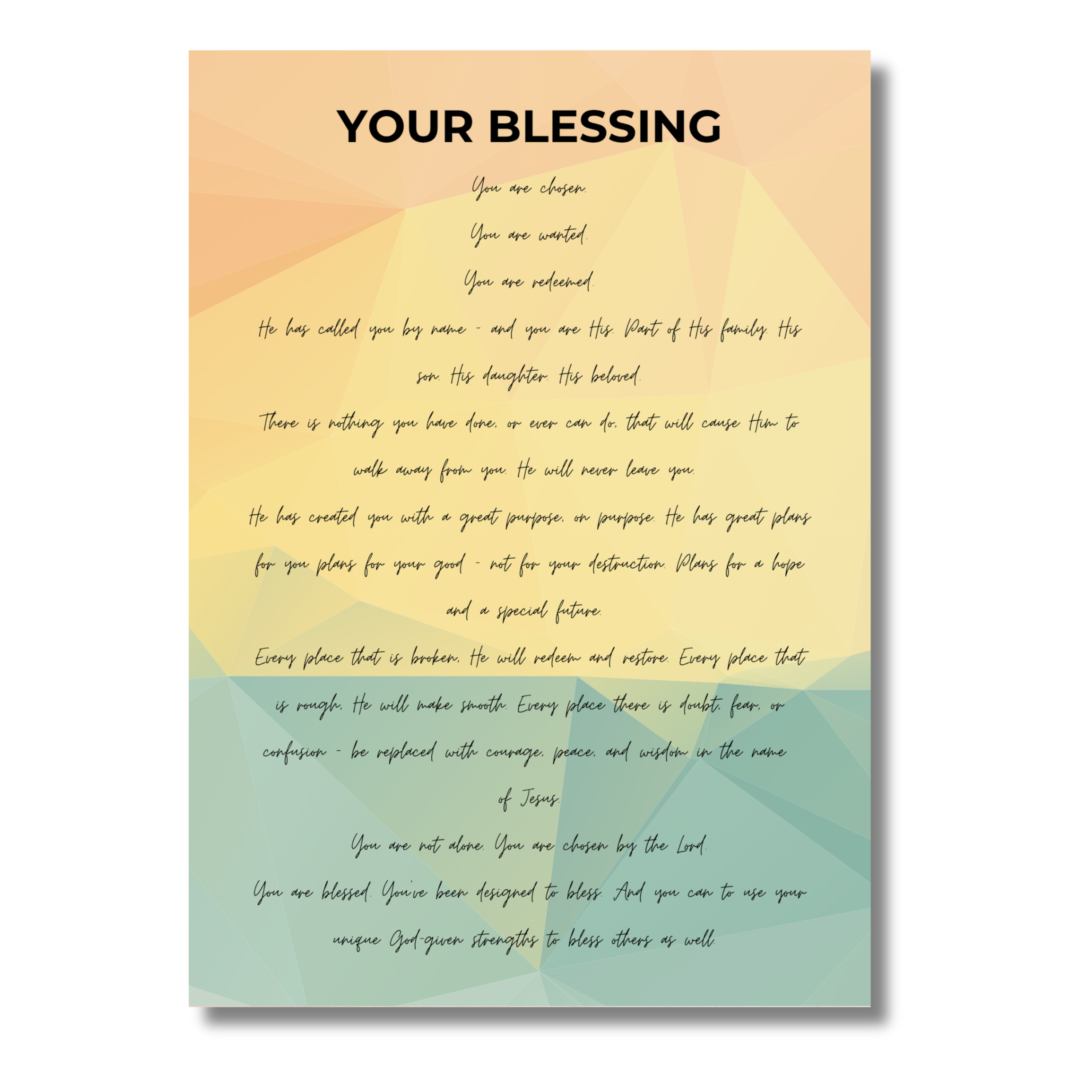 5x7 print with 'Your Blessing' text on a gradient background