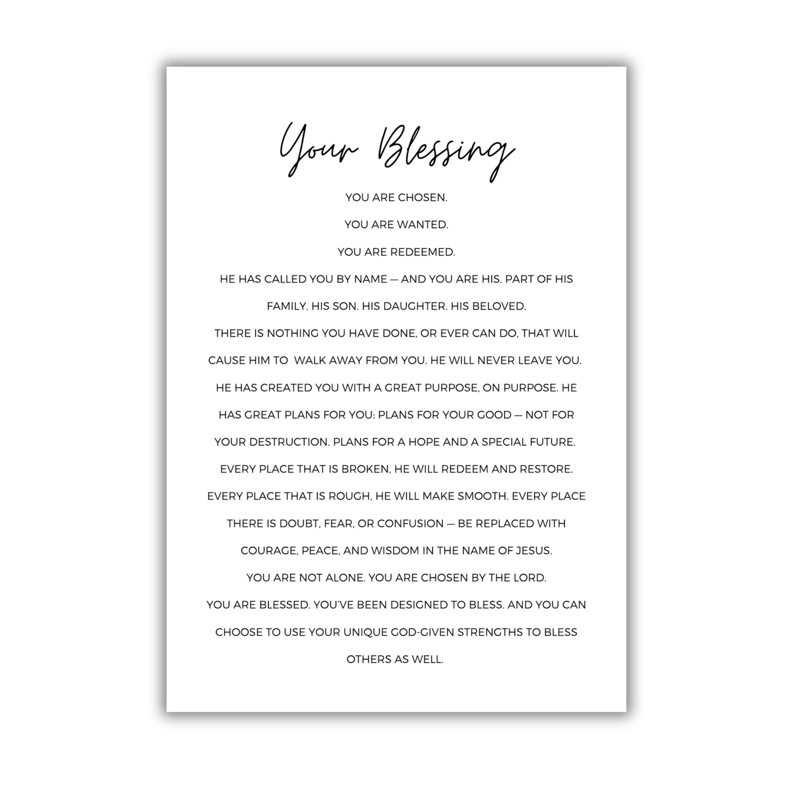 Motivational 5x7 print with inspirational message on a white background