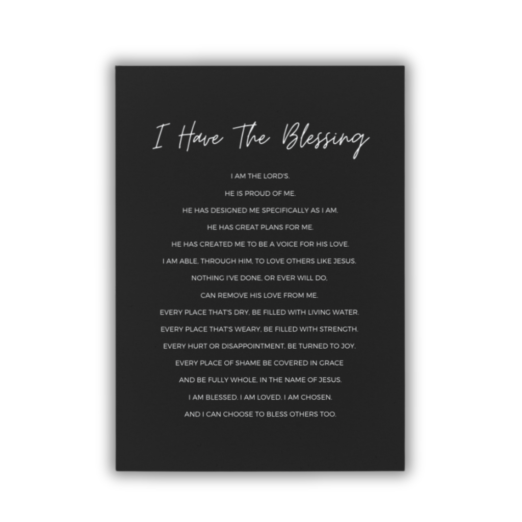Black 5x7 print with white text on a white background