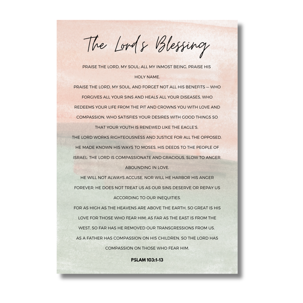 5x7 print with 'The Lord's Blessing' text on a gradient background