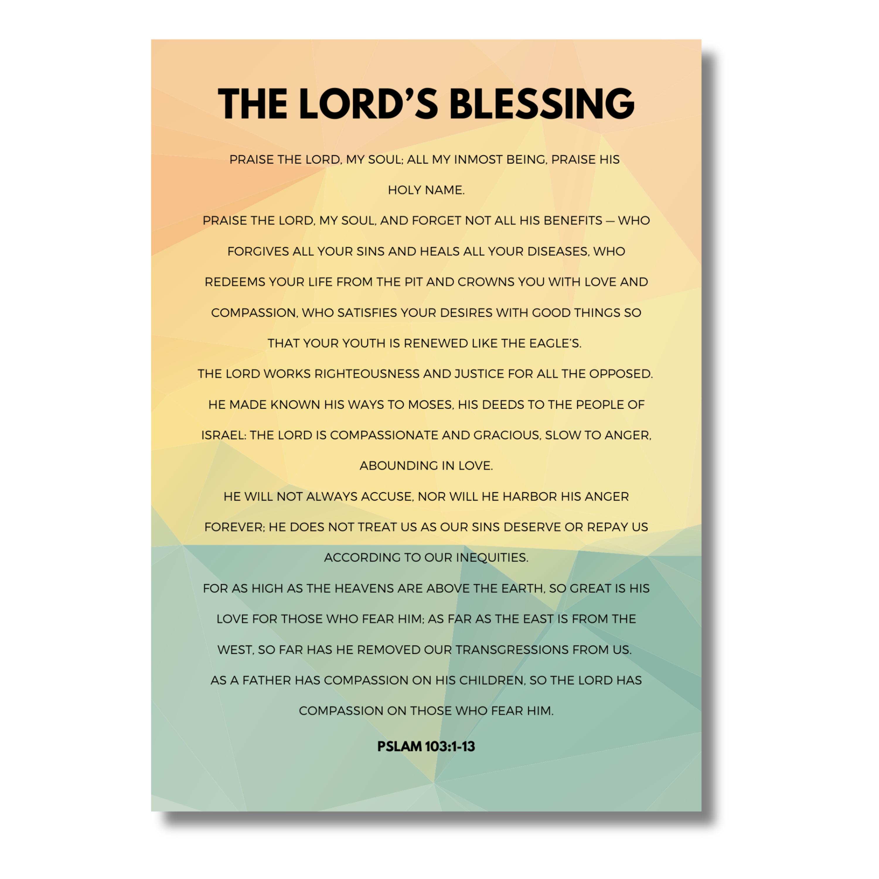 5x7 print of 'The Lord's Blessing' with a gradient background 