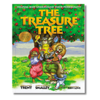Book cover of 'The Treasure Tree' book by Dr. John Trent and Gary Smalley Illustrated by Judy Love with four cartoon animals (lion, otter, golden retriever, and beaver) around a tree